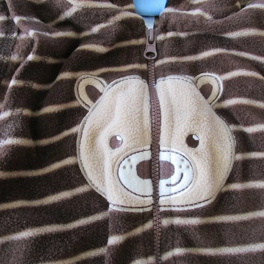 Carters 2 Pc Hooded Vest Pants Outfit Infant Boys 6-9M Tan Brown‎ Striped Bear